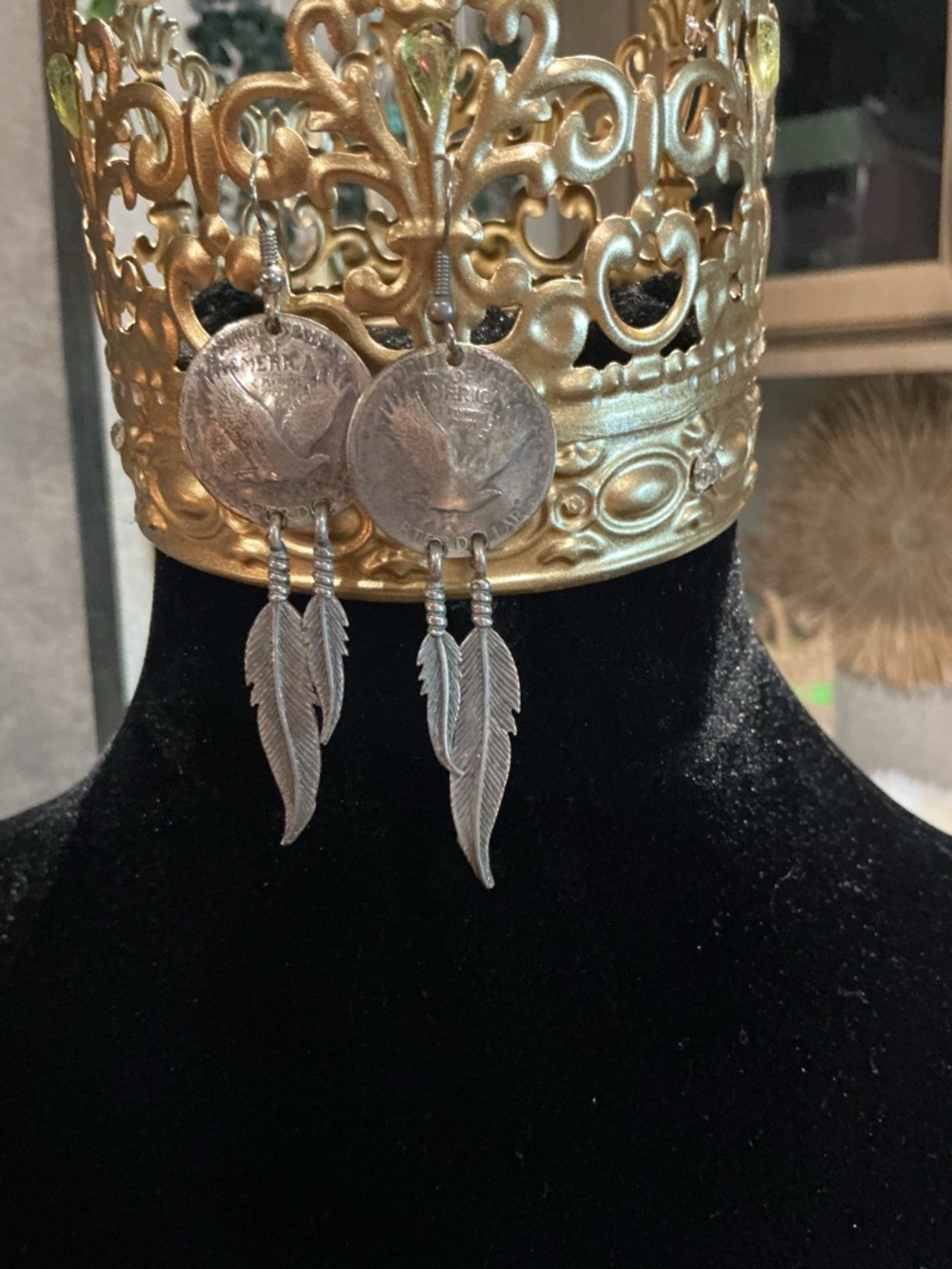 Custom Made Silver Feather Standing Liberty Quarter Earrings